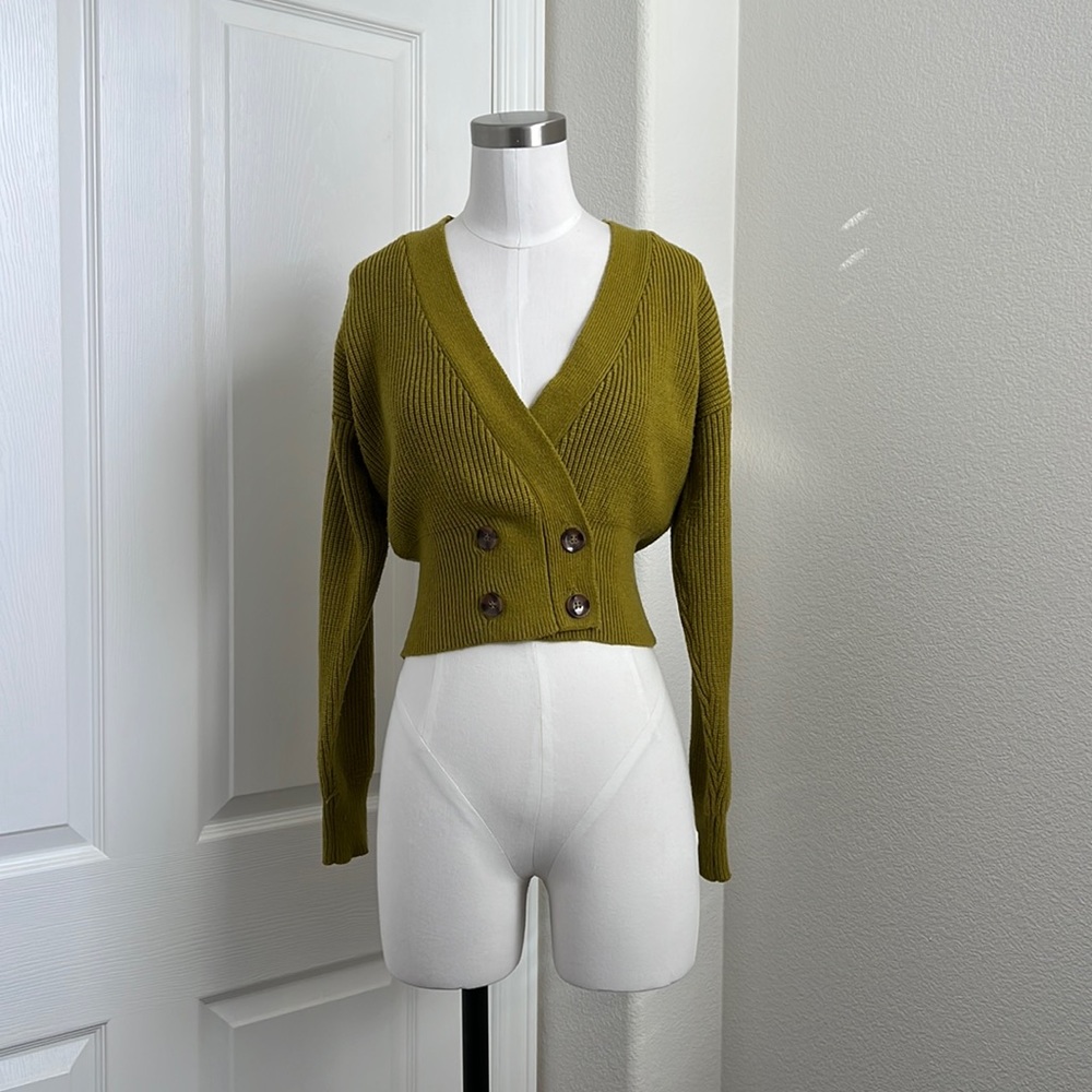 Green chartreuse cardigan sweater with button detail